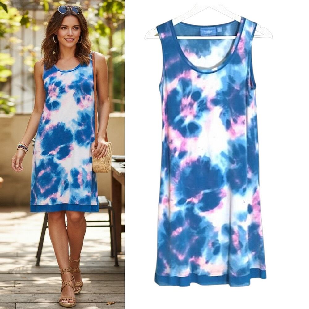 Simply Vera Vera Wang Tie Dye T-Shirt Dress XS Blue Multicolor Sleeveless Boho